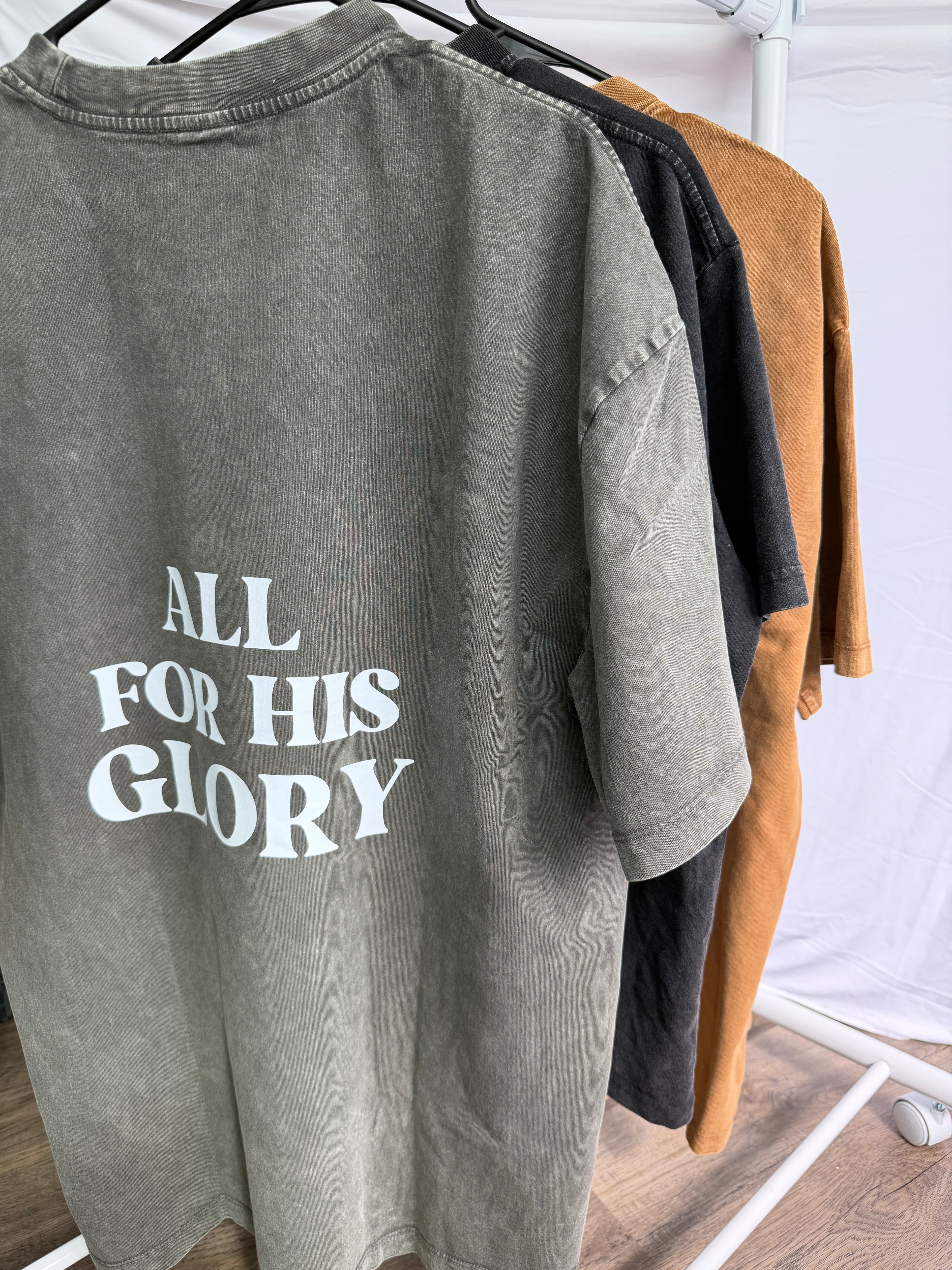 ALL FOR HIS GLORY Acid Wash Oversized Tee