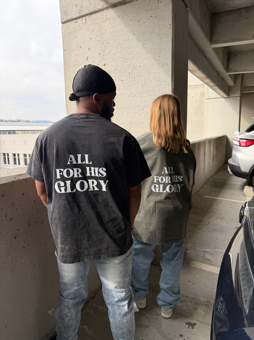 ALL FOR HIS GLORY Acid Wash Oversized Tee
