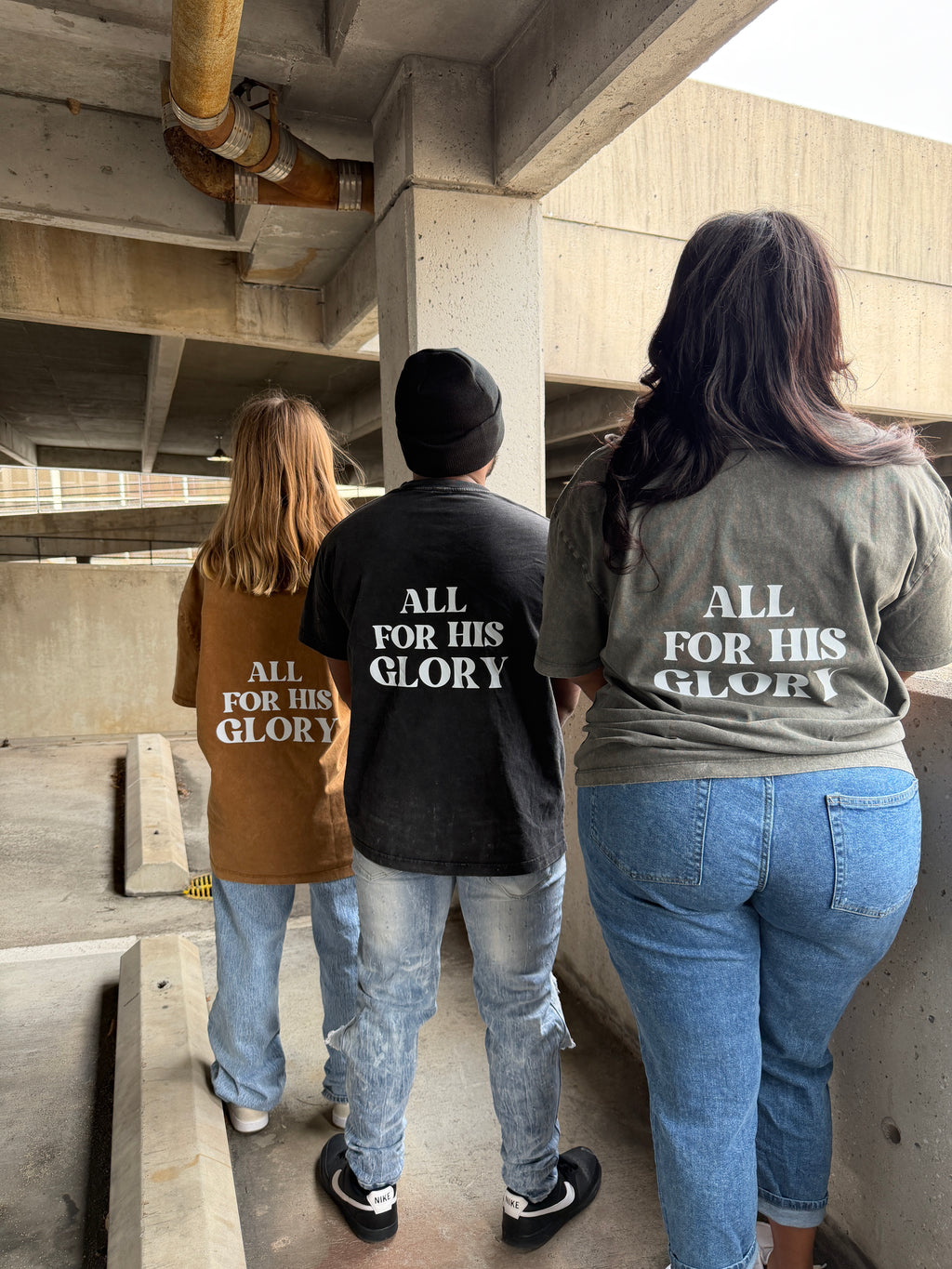 ALL FOR HIS GLORY Acid Wash Oversized Tee