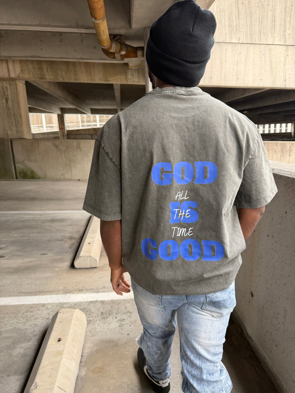 GOD IS GOOD Acid Wash Oversized Tee