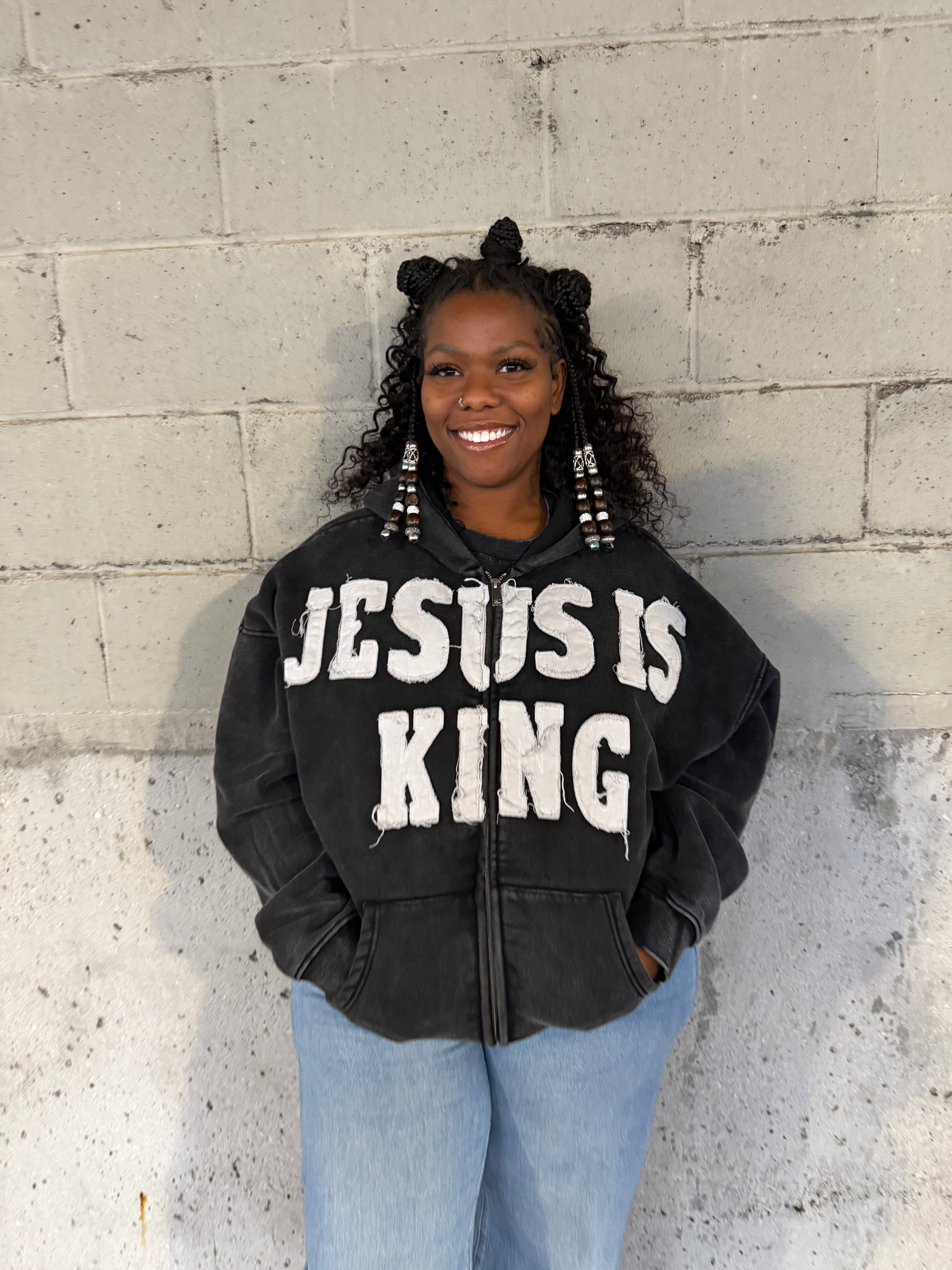 JESUS IS KING Acid Wash Heavyweight Jacket