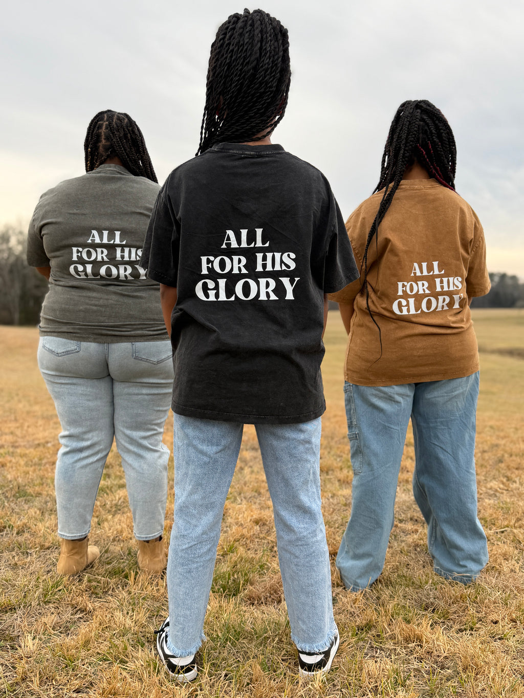 ALL FOR HIS GLORY Acid Wash Oversized Tee